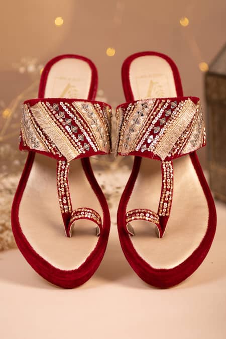 Shop House Of Vian Red Beads, Stones, Mirrors Sehar Embrodiered Wedges at Aza Fashions Shop_House Of Vian_Red Beads, Stones, Mirrors Sehar Embrodiered Wedges _at_Aza_Fashions