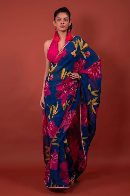 Rimi Nayak Organza Chrysanthemum Flower Print Saree 