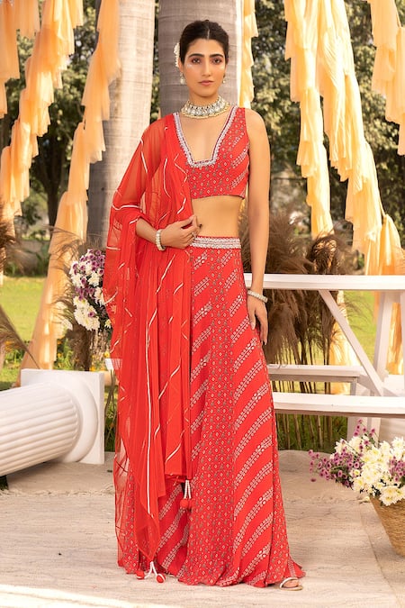 Chhavvi Aggarwal Stripe Print Lehenga Set 