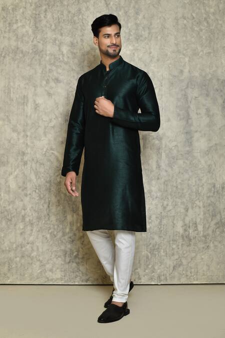 Naintara Bajaj Green Kurtacotton Silk Woven Paisley Full Sleeves Pattern Kurta Set 