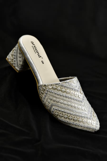 AROUND ALWAYS Nilofer Sequin Embroidered Mules 