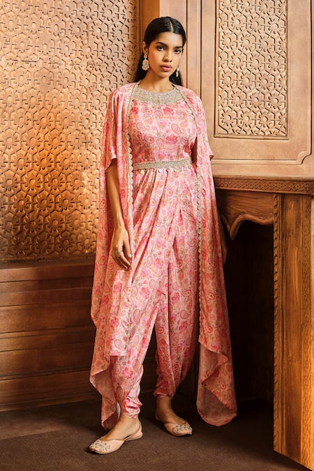 Aneesh Agarwaal Paisley Print Cowl Jumpsuit With Cape 