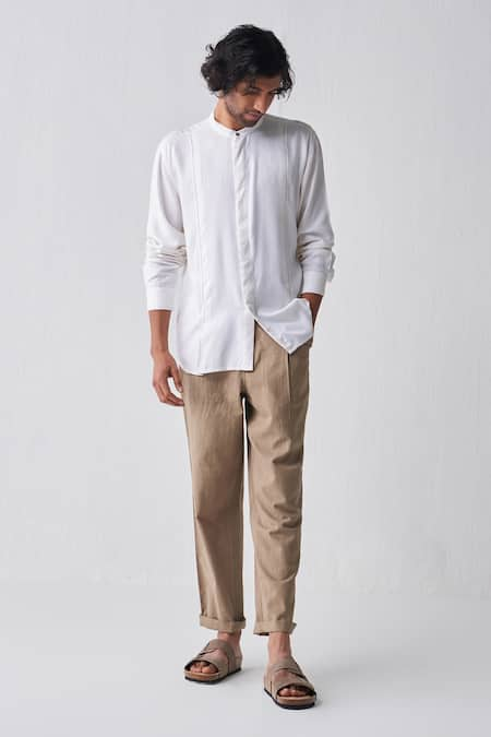 THREE Solid Tencel Shirt & Pant Set 