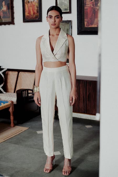 GG By Asha Gautam Handwoven Crop Corset Jacket & Pant Set 