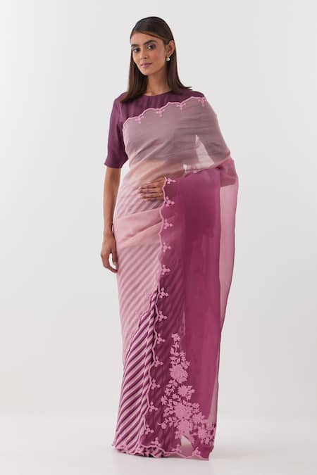 Amisha Kothari Pink Saree Silk Organza Printed Stripe Suman And 