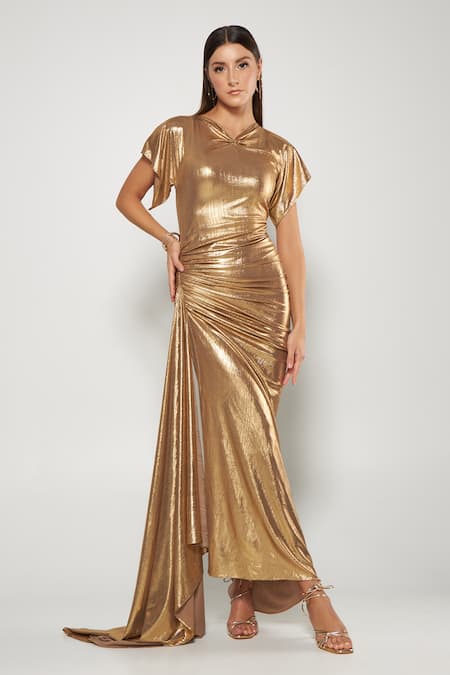 Cham Cham Pleated Draped Gown 