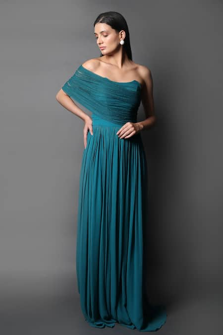 Swatee Singh Asymmetric Pleated Gown 