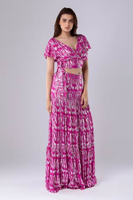 Tangerine Tiger Fuchsia Viscose Woven Abstract Patterned Long Skirt