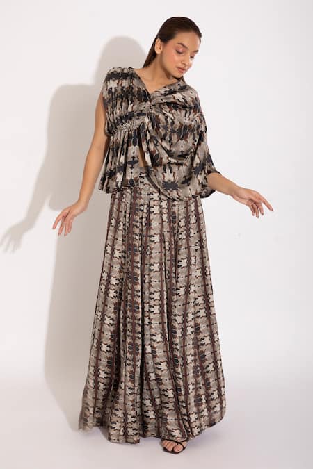 Studio Surbhi Printed Draped Blouse & Kalidar Skirt Set 