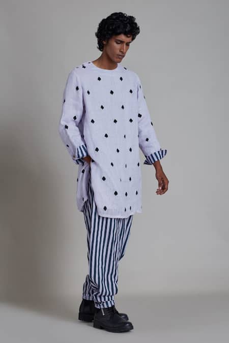 Buy MATI Purple Pure Linen Spade Patchwork Kurta at Aza Fashions Buy_MATI_Purple Pure Linen Spade Patchwork Kurta_at_Aza_Fashions