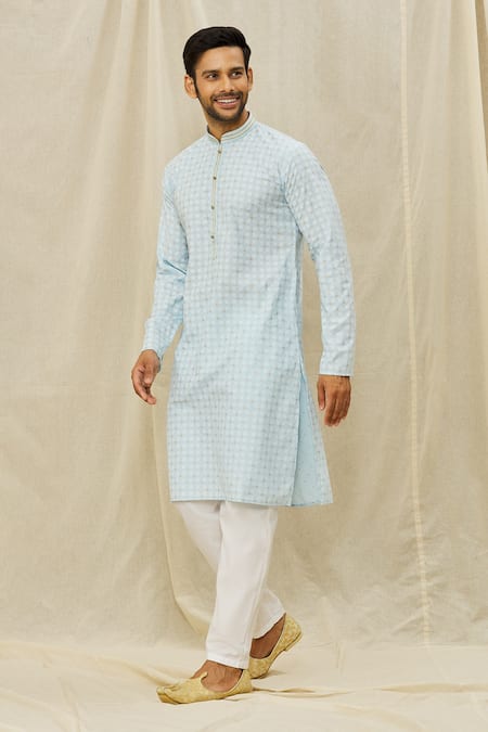 Aryavir Malhotra Pintucked Mandarin Collar Kurta Set 