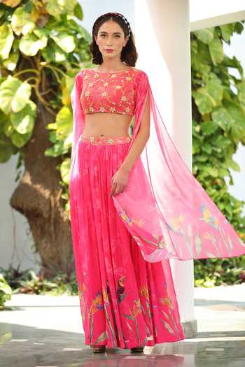 Tarini Vij Toucan & Palm Tree Print Lehenga With Blouse 