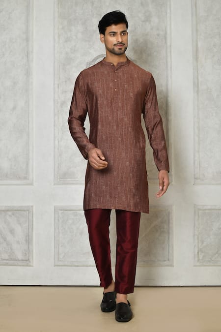 Samyukta Singhania Brown Cotton Silk Printed Stripe Kurta Set