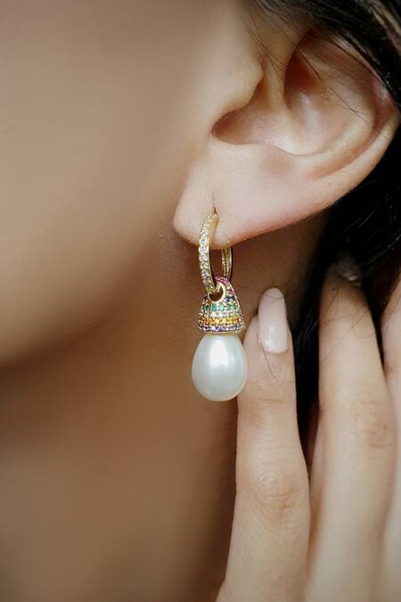 THE JEWEL FACTOR Multi Color Crystals And Bead Embellished Hoops
