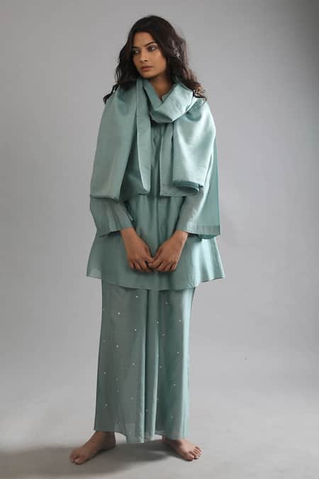 Khat Chanderi Silk Pant Set With Scarf 