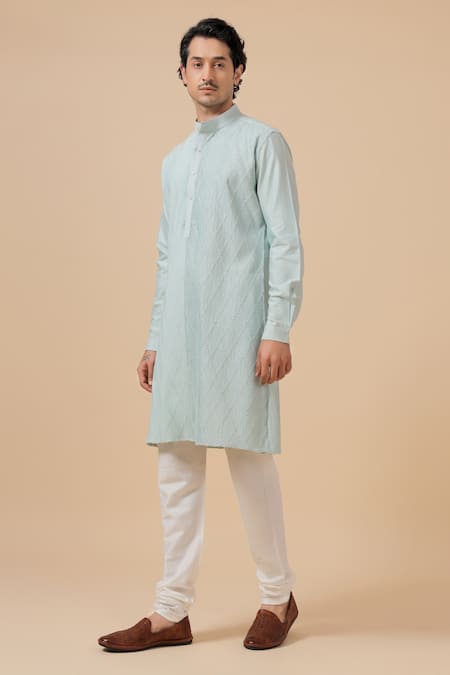 Raghavendra Rathore Blue Criss Cross Pattern Kurta 