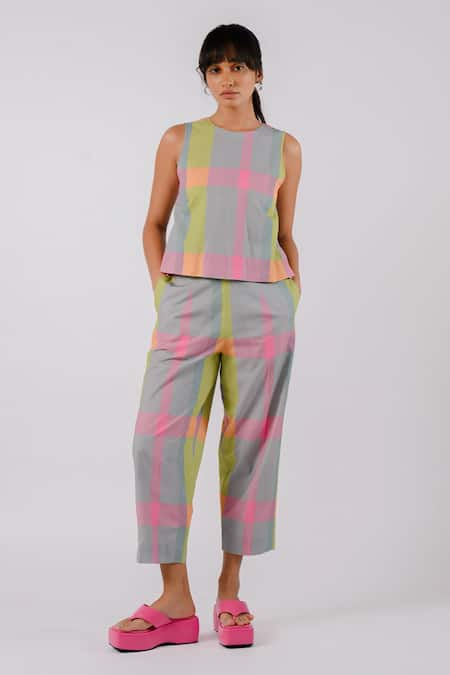 Vegetable Dye Handembroidered Crop Top with Matching Trousers  Kreate