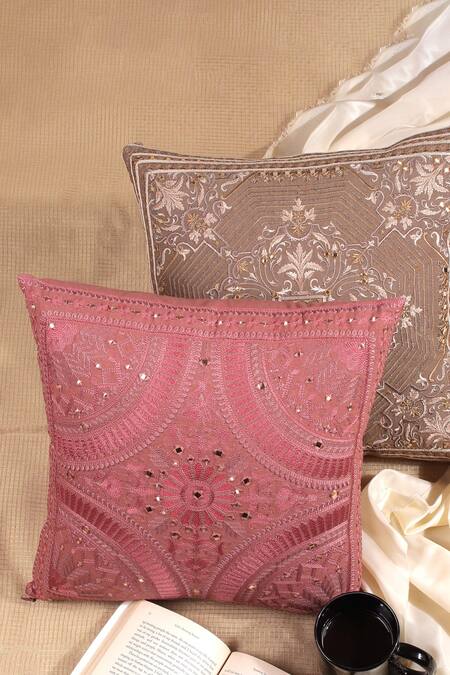 Khaabka Resham Embroidered Red Cushion Cover - Set of 2 