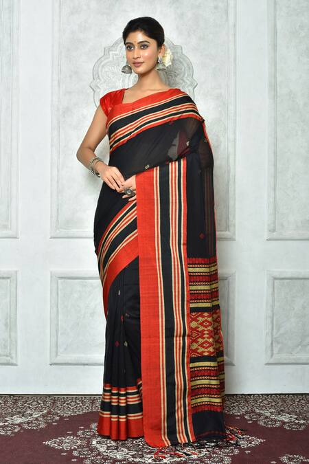 Pure Chiffon Printed Black Saree with Designer Blouse – Stilento