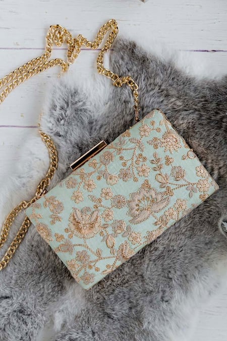 Amyra Blue Embroidery Leya Clutch With Sling 