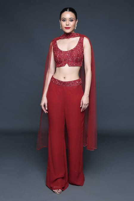 Sanjev Marwaaha Overlap Blouse Palazzo Set 