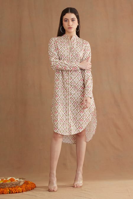 Nikasha Mughal Print High-Low Shirt Dress 