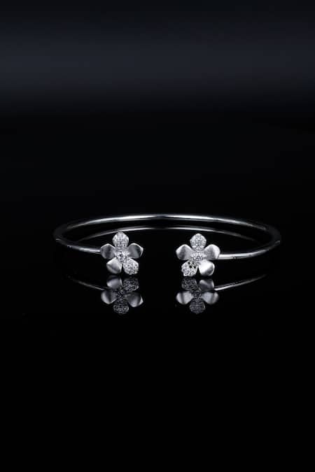 Sangeeta Boochra Silver Plated Crystals Anabia Floral Charming Open Bracelet