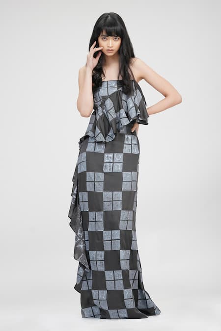 Shruti S Hand Block Print Grey Tube Gown 