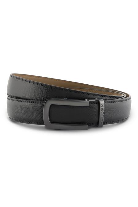 Shop HaldèN Black Contrast Matte Buckle Belt at Aza Fashions Shop_HaldèN_Black Contrast Matte Buckle Belt_at_Aza_Fashions