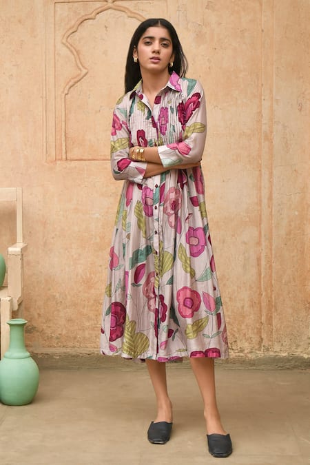 Taro Magnolia Printed Shirt Dress 