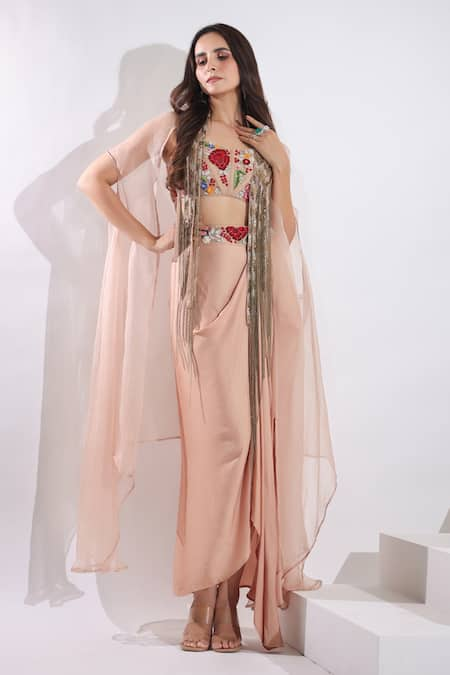 Pallavi Jaipur Organza Cape & Draped Skirt Set 