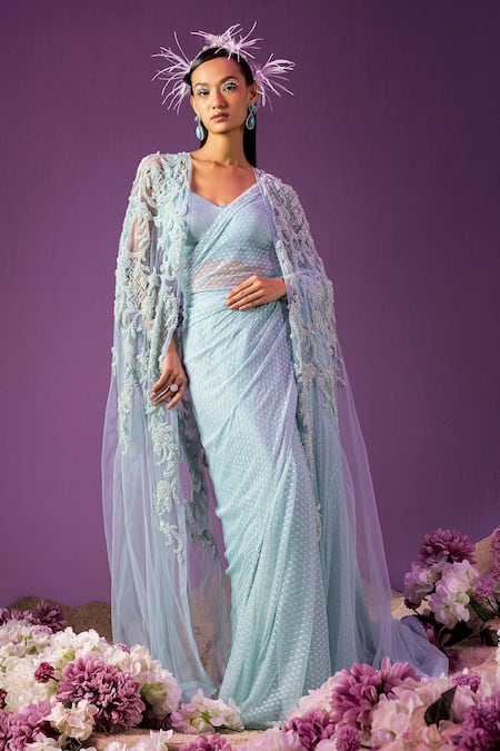 Mala and Kinnary Embroidered Cape Saree Set 