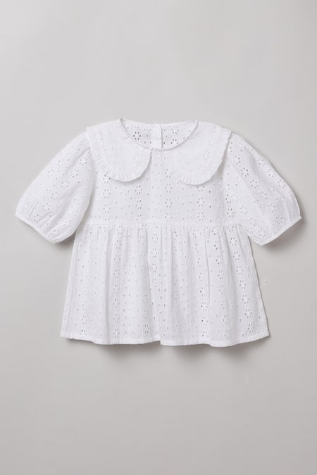 Byb Premium White Cotton Schiffli Top