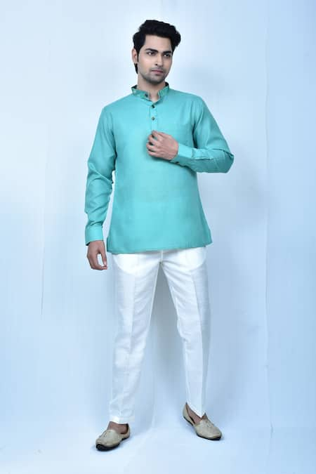 Samyukta Singhania Green Kurta Linen Cotton Solid Short With Straight Fit Pant 