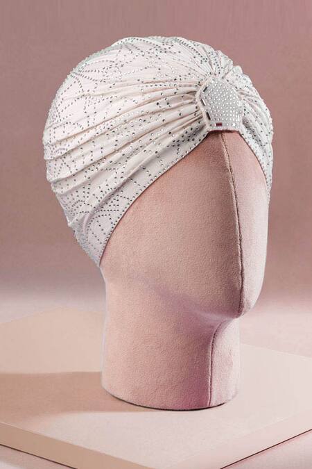 Buy_Hair Drama CO_Off White Rhinestones Work Turban _Online_at_Aza_Fashions