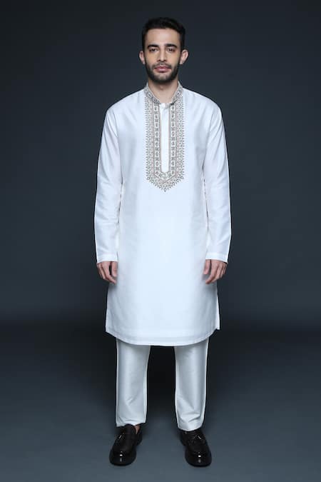 Sanjev Marwaaha Thread Embroidered Mandarin Collar Kurta Set 