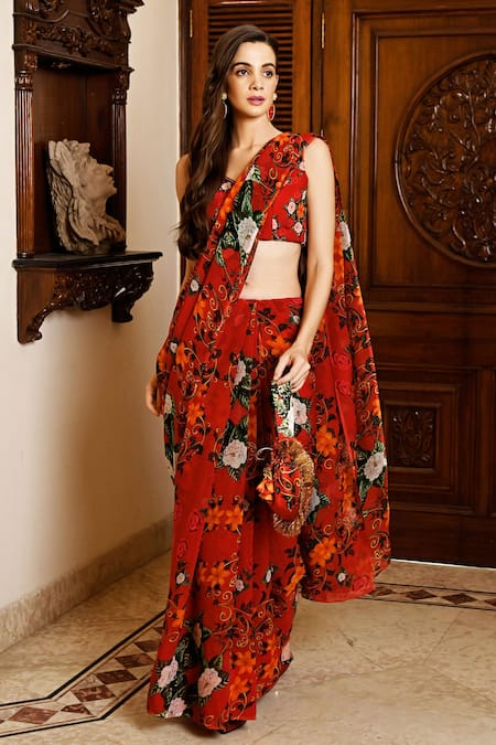 SANAM Charlotte Soft Bloom Saree With Silk Blouse 