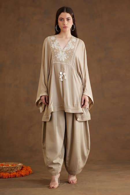 Nikasha Bead Yoke Embroidered Kaftan Dress 