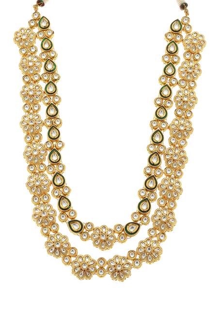 Minaki_Gold Plated Pearls, Diamonds, Stones Floral Layered Necklace Set_Online_at_Aza_Fashions