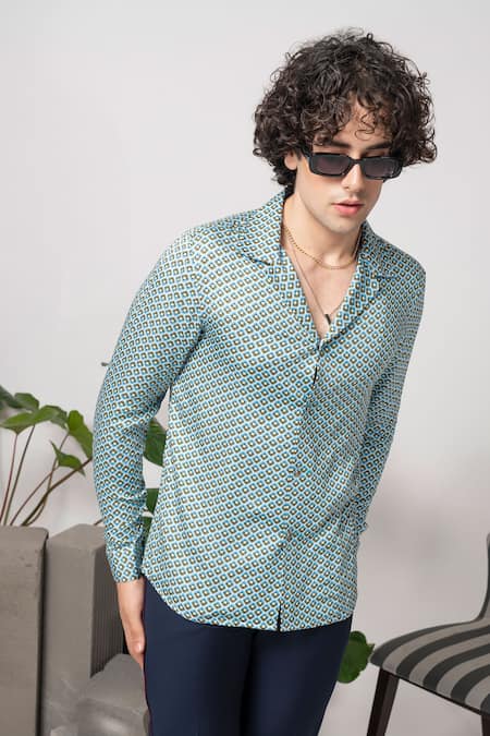 Abkasa Blue Cotton Florida Printed Shirt