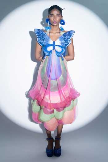 Buy Multi Color Organza Embellished Butterfly Halter Neck Balloon Dress For  Women by Siddhartha Bansal Online at Aza Fashions.