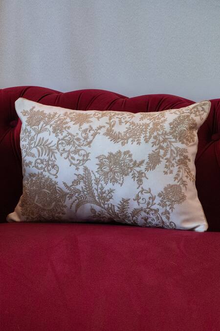 Khaabka Floral Embroidered Chanderi Silk Cushion Cover - Set of 2 