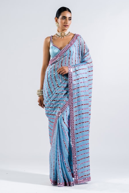 Sequin Embroidered Georgette Saree – Shop@DVIJA