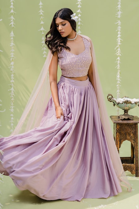 Purple Georgette Crepe Lehenga Set - Suruchi Parakh - East Boutique | Fancy  dresses long, Designer outfits woman, Lehenga