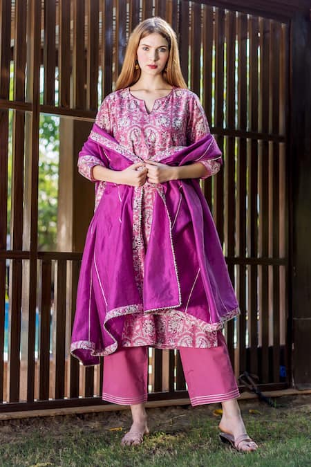 Missprint Chanderi Printed Kurta Set 