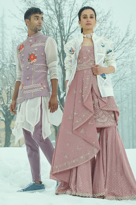 Sahil Kochhar Aatifa Draped Embroidered Kurta & Sharara Set 