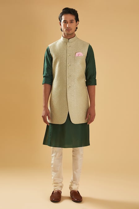 Raghavendra Rathore Blue Raw Silk Sequin Embroidered Nehru Jacket