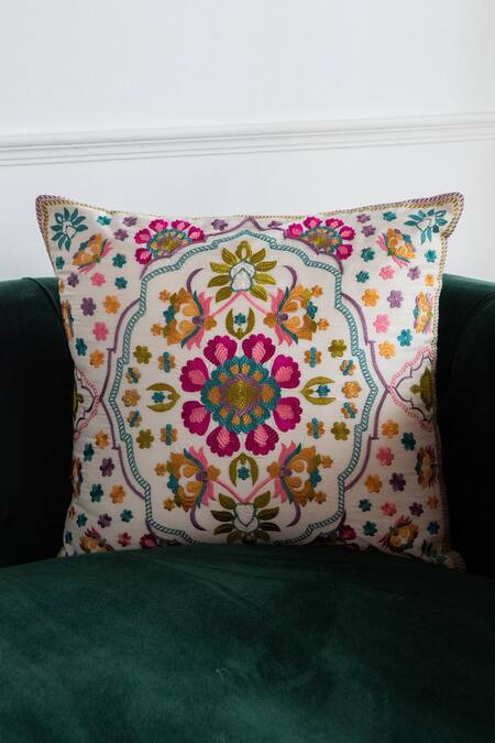 Khaabka Floral Cotton Linen Cushion Cover - Set of 2 