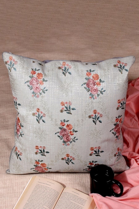 Khaabka Floral Embroidered Brocade Silk Cushion Cover - Set of 2 