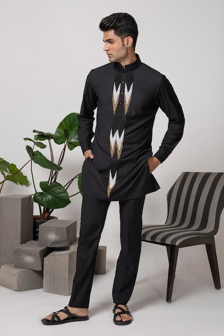 Abkasa Black Terry Rayon Embroidered Beads Kurta And Trouser Set  